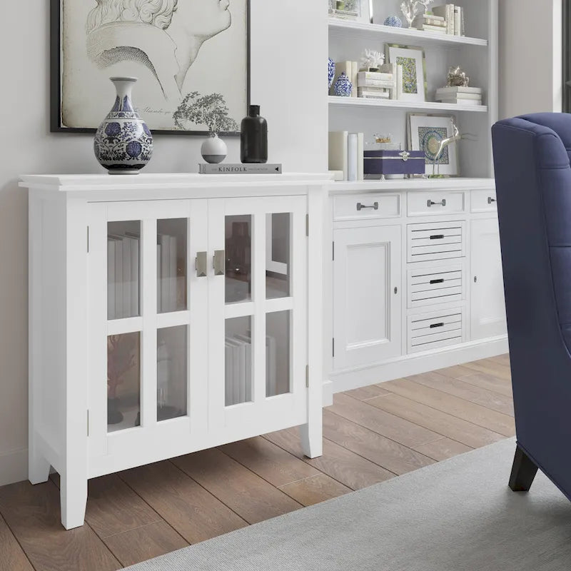 Stratford Solid Wood Low Storage Cabinet with Tempered Glass Doors – 30W