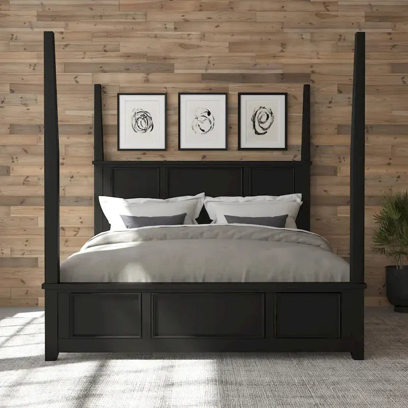 Bedford Black King Poster Bed with Raised Panel Headboard & Footboard