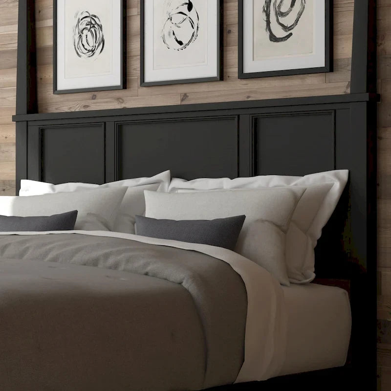 Bedford Black King Poster Bed with Raised Panel Headboard & Footboard