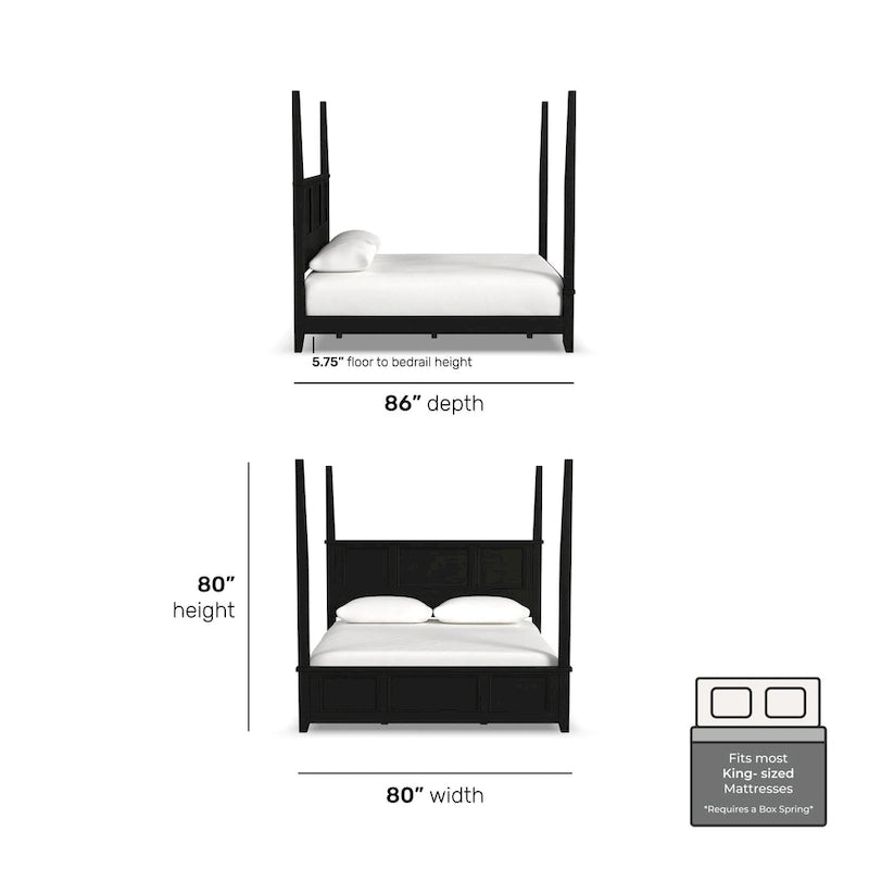 Bedford Black King Poster Bed with Raised Panel Headboard & Footboard