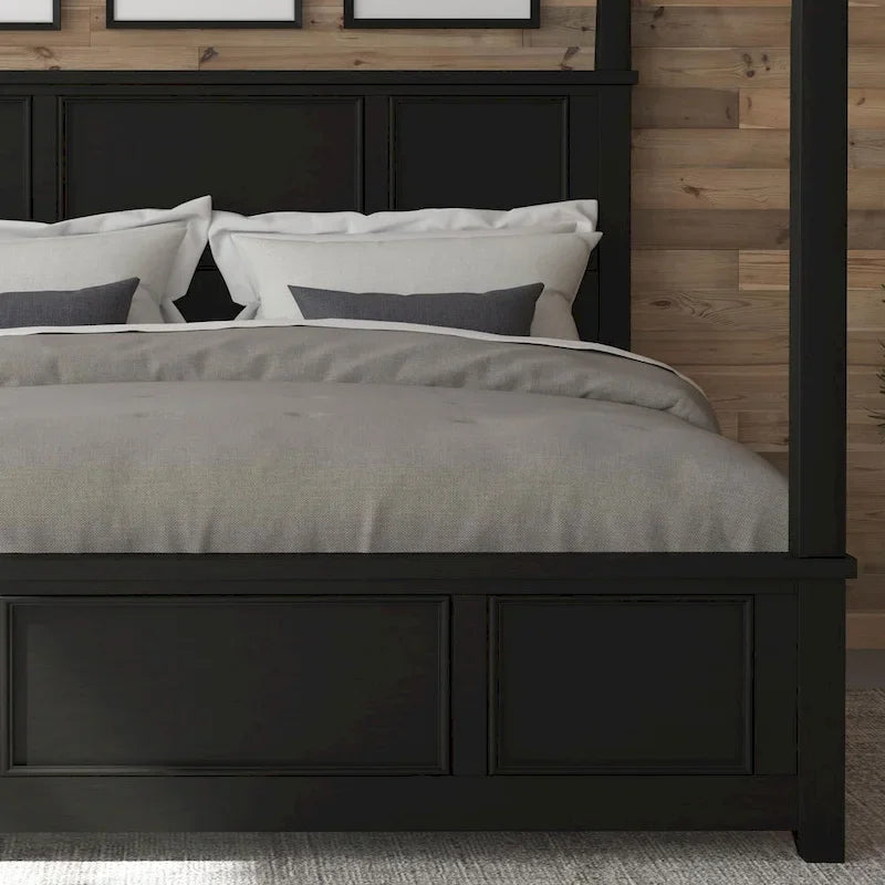 Bedford Black King Poster Bed with Raised Panel Headboard & Footboard