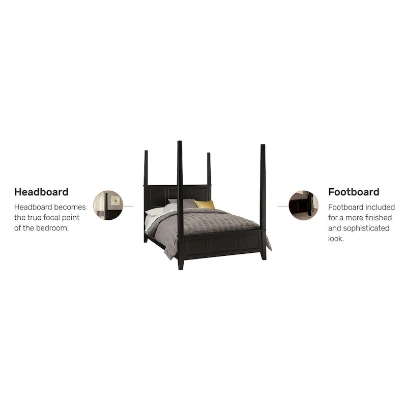 Bedford Black King Poster Bed with Raised Panel Headboard & Footboard