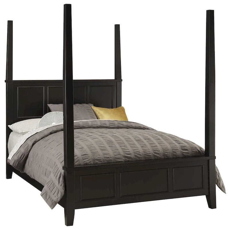 Bedford Black King Poster Bed with Raised Panel Headboard & Footboard