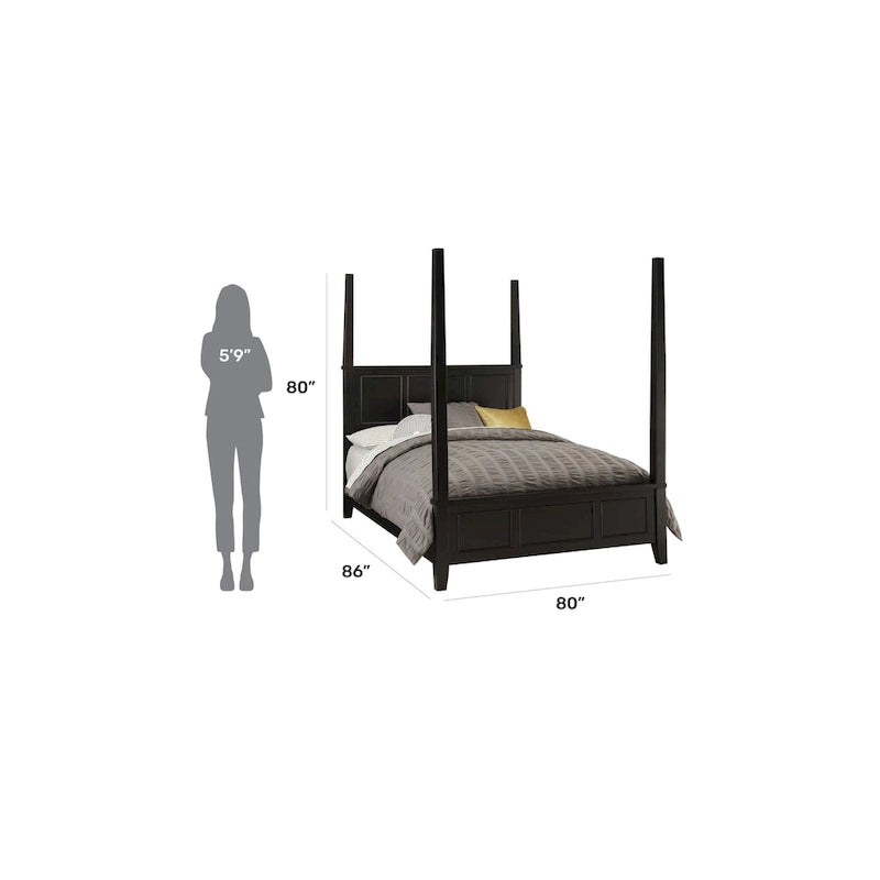 Bedford Black King Poster Bed with Raised Panel Headboard & Footboard