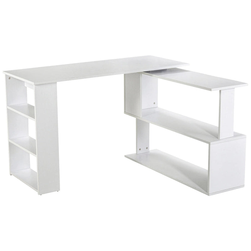 360° Rotating L-Shaped Corner Desk with Storage Shelves – White