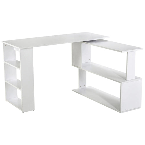 360° Rotating L-Shaped Corner Desk with Storage Shelves – White