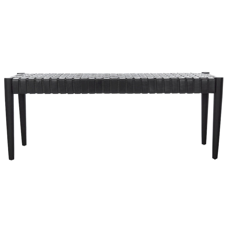 Manervia Woven Leather & Wood Accent Bench – 47W x 16D x 18H