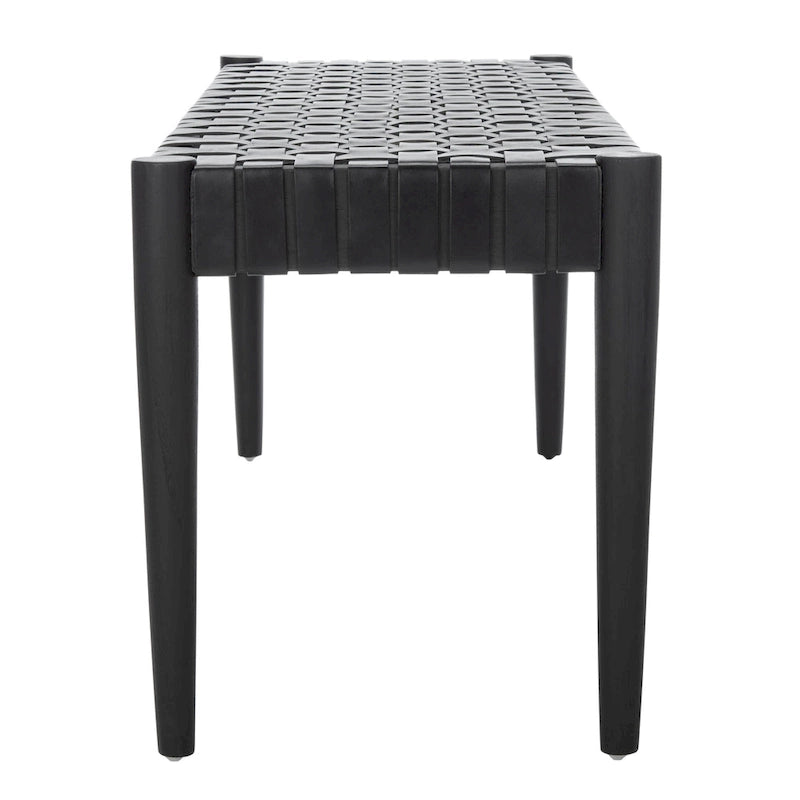 Manervia Woven Leather & Wood Accent Bench – 47W x 16D x 18H
