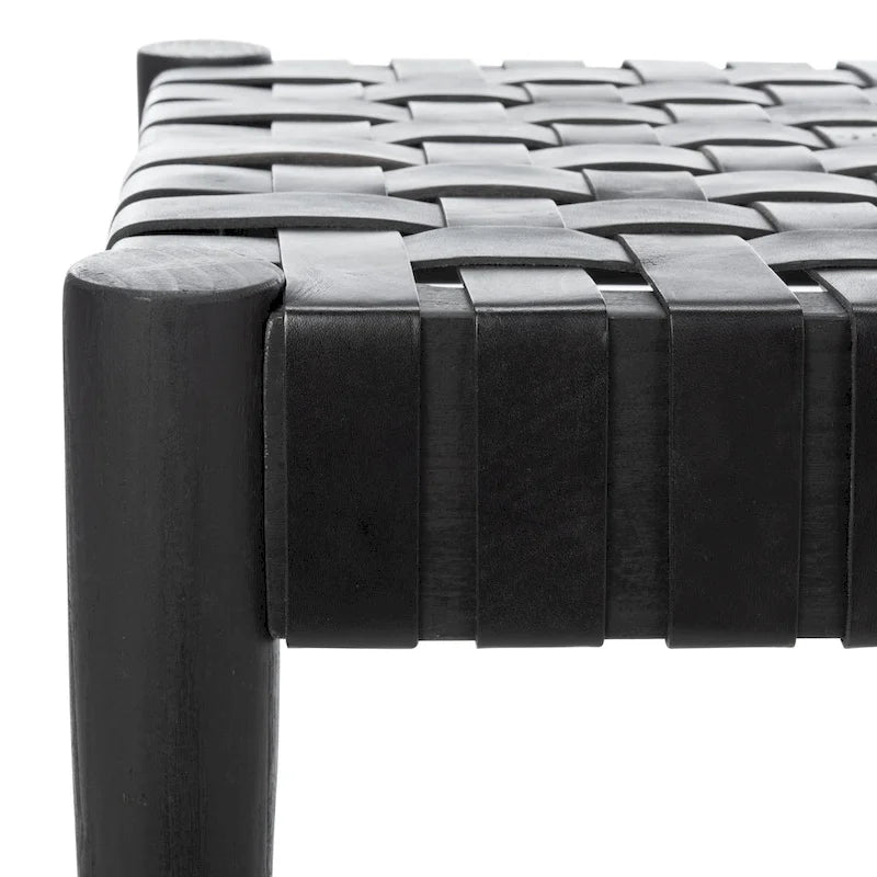 Manervia Woven Leather & Wood Accent Bench – 47W x 16D x 18H