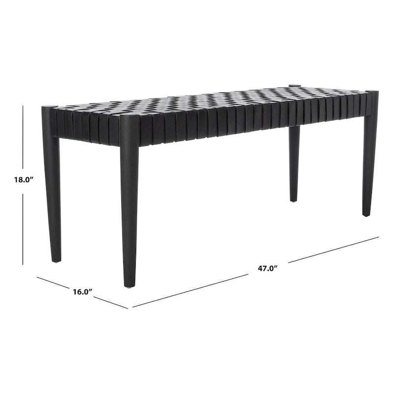 Manervia Woven Leather & Wood Accent Bench – 47W x 16D x 18H