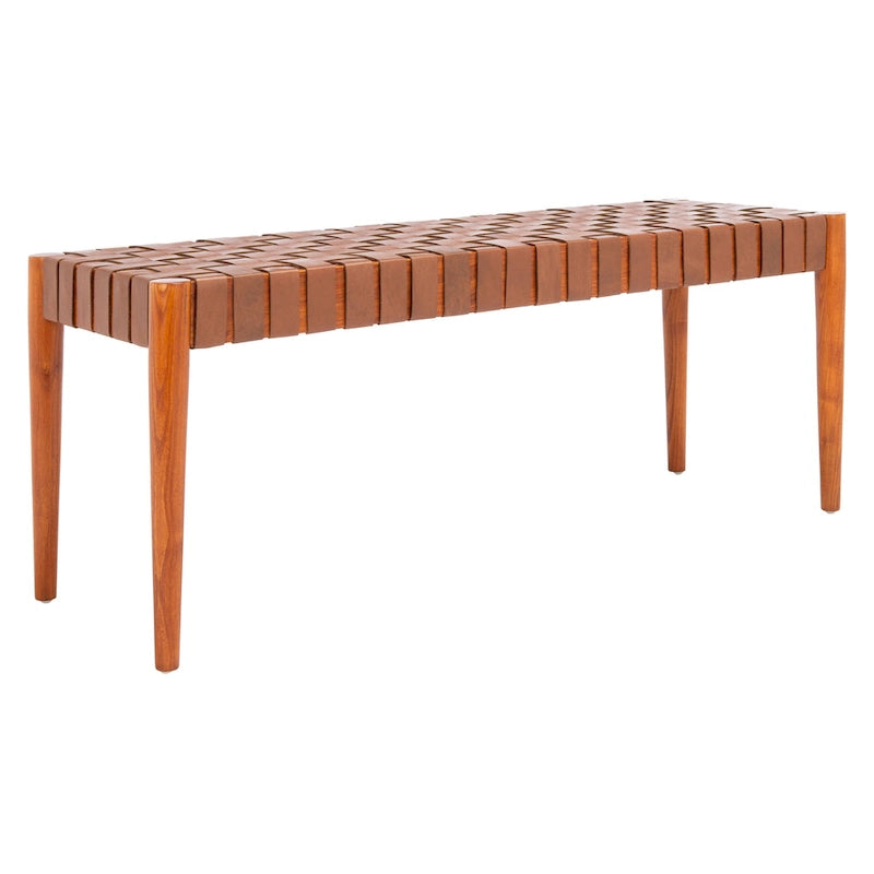 Manervia Woven Leather & Wood Accent Bench – 47W x 16D x 18H
