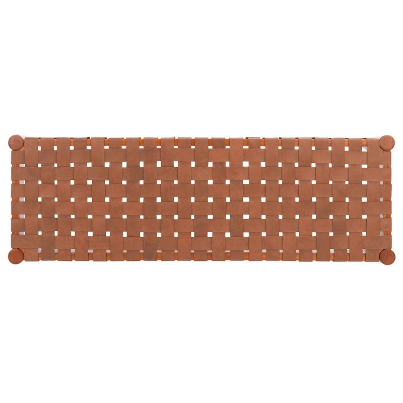 Manervia Woven Leather & Wood Accent Bench – 47W x 16D x 18H