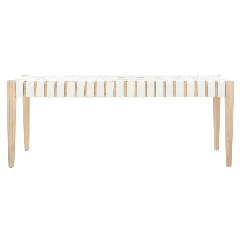 Manervia Woven Leather & Wood Accent Bench – 47W x 16D x 18H