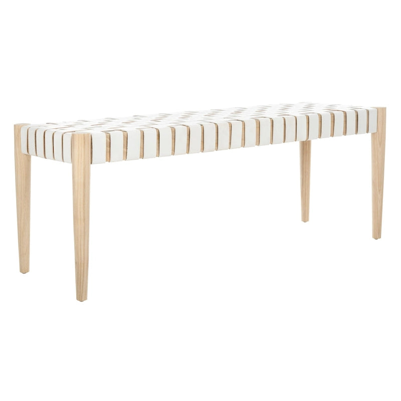 Manervia Woven Leather & Wood Accent Bench – 47W x 16D x 18H