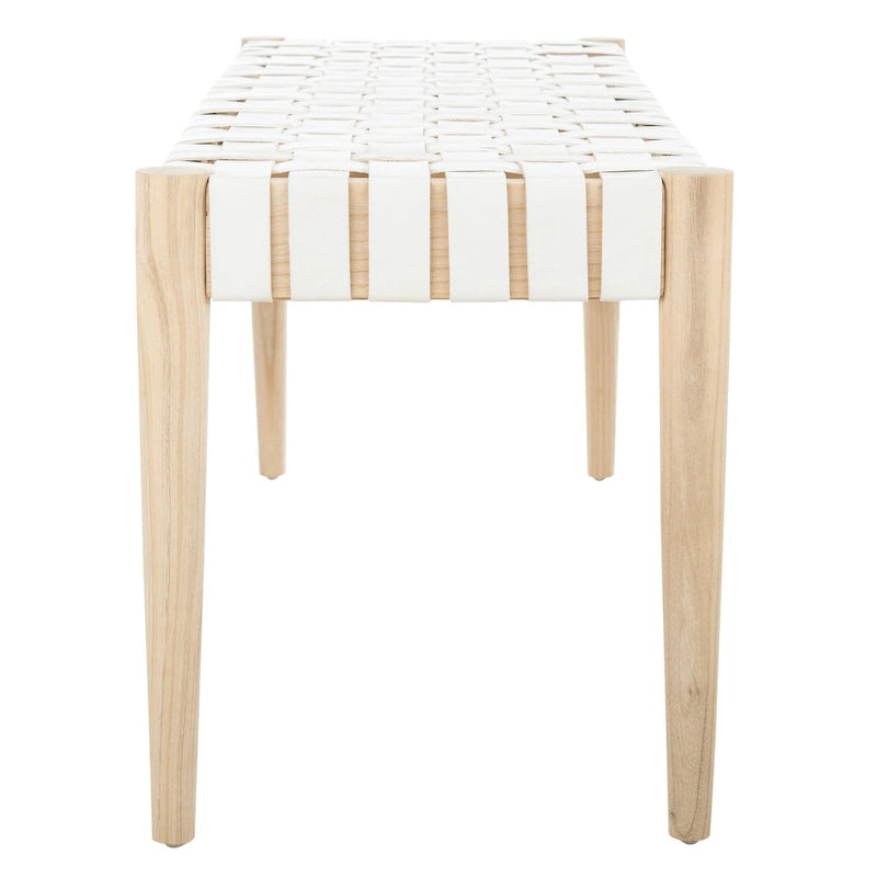 Manervia Woven Leather & Wood Accent Bench – 47W x 16D x 18H