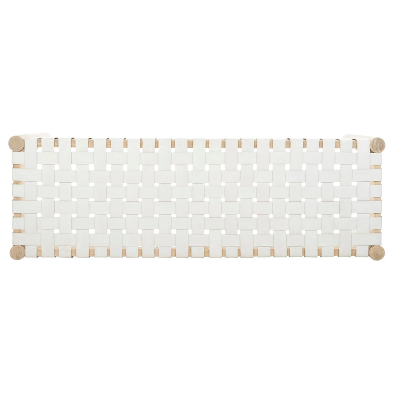Manervia Woven Leather & Wood Accent Bench – 47W x 16D x 18H
