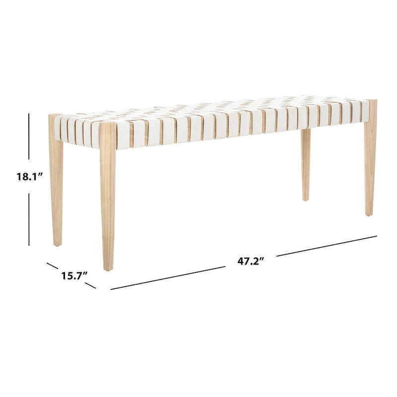 Manervia Woven Leather & Wood Accent Bench – 47W x 16D x 18H