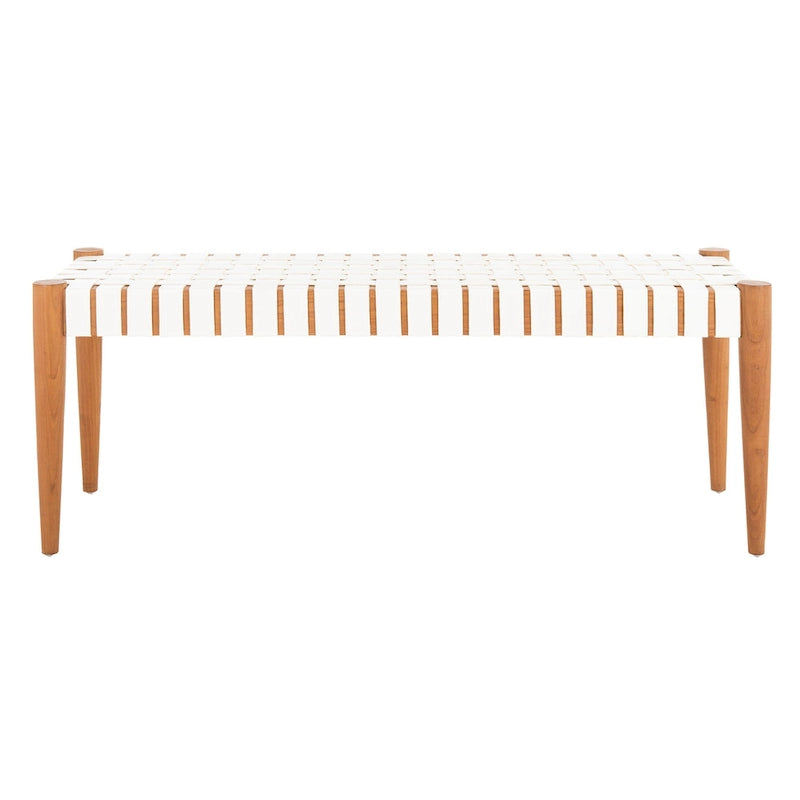 Manervia Woven Leather & Wood Accent Bench – 47W x 16D x 18H