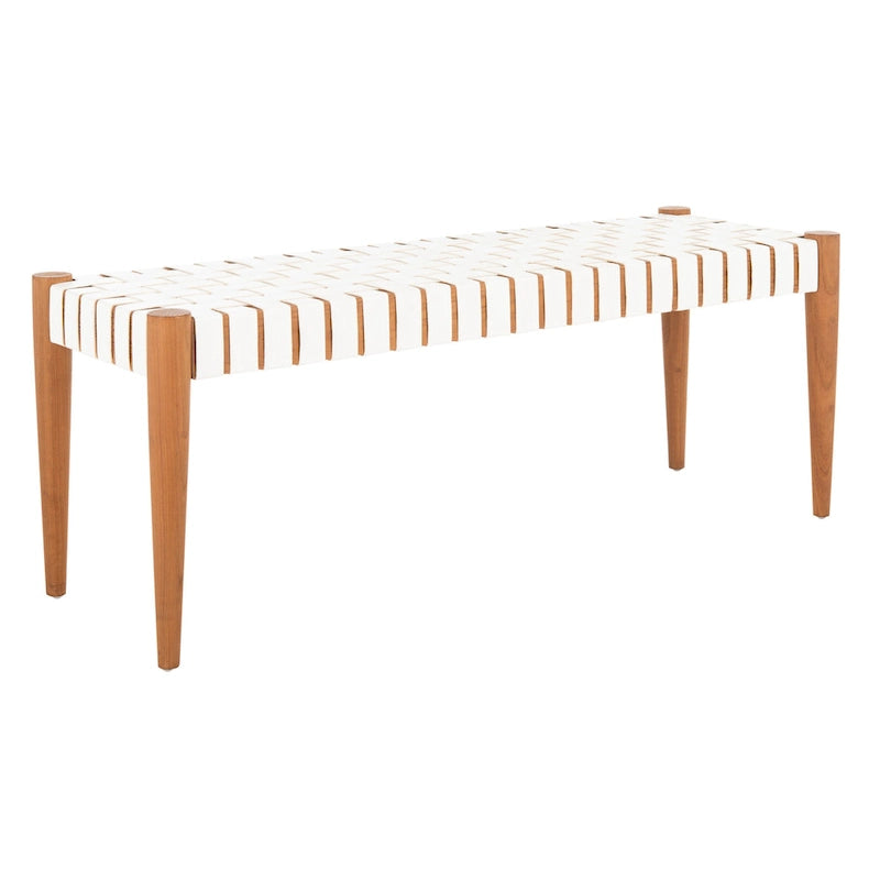 Manervia Woven Leather & Wood Accent Bench – 47W x 16D x 18H