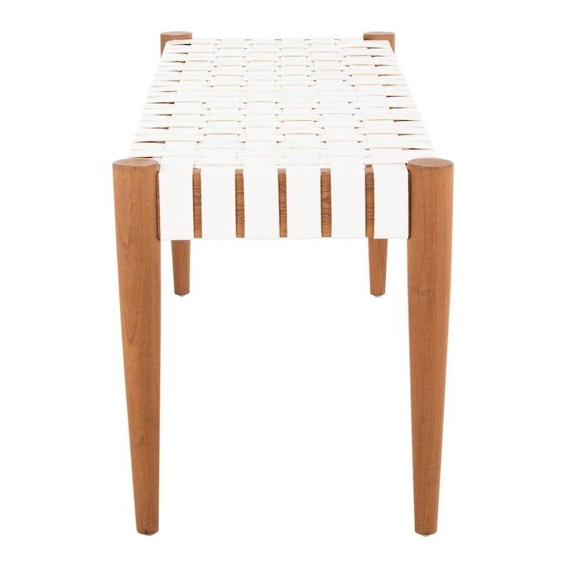 Manervia Woven Leather & Wood Accent Bench – 47W x 16D x 18H