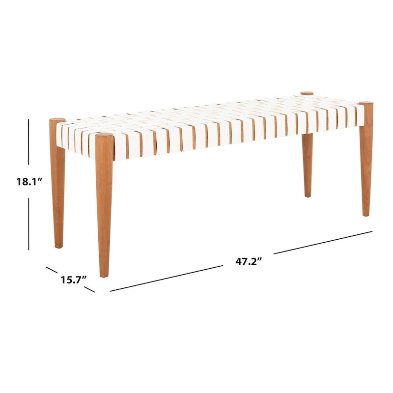 Manervia Woven Leather & Wood Accent Bench – 47W x 16D x 18H