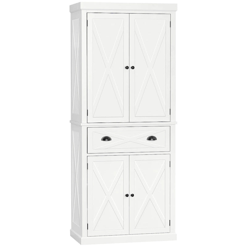 Freestanding Farmhouse 4-Door Kitchen Pantry Cabinet with 6-Tier Storage