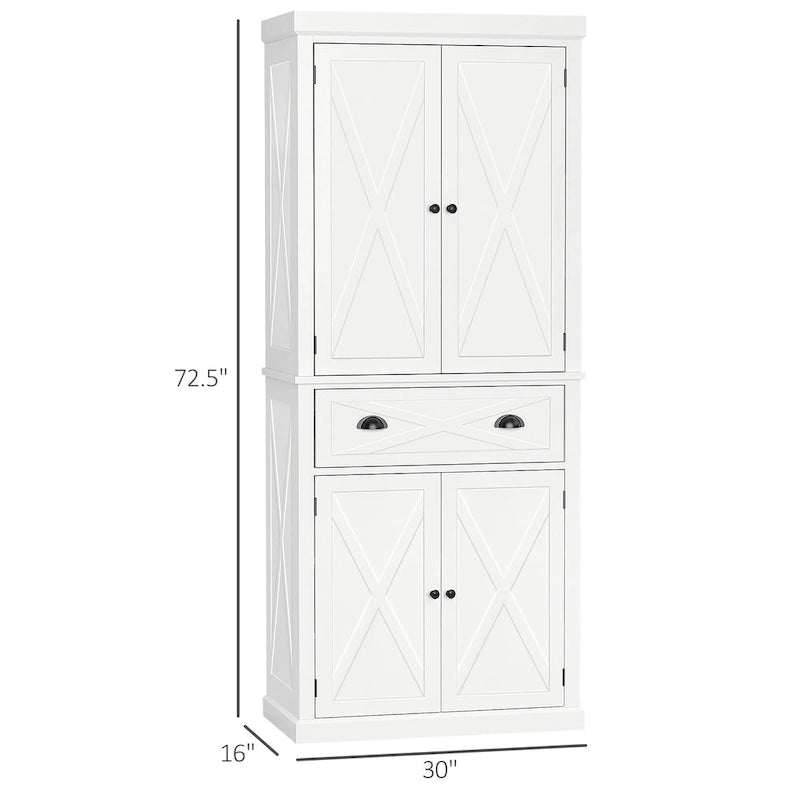 Freestanding Farmhouse 4-Door Kitchen Pantry Cabinet with 6-Tier Storage