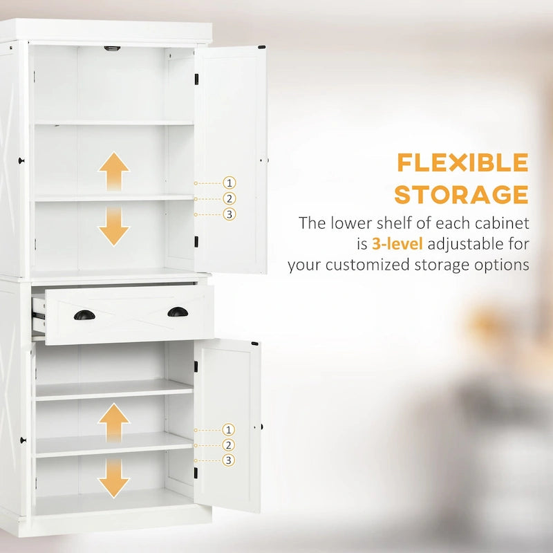 Freestanding Farmhouse 4-Door Kitchen Pantry Cabinet with 6-Tier Storage