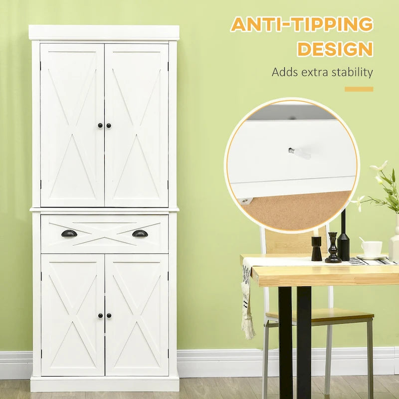 Freestanding Farmhouse 4-Door Kitchen Pantry Cabinet with 6-Tier Storage