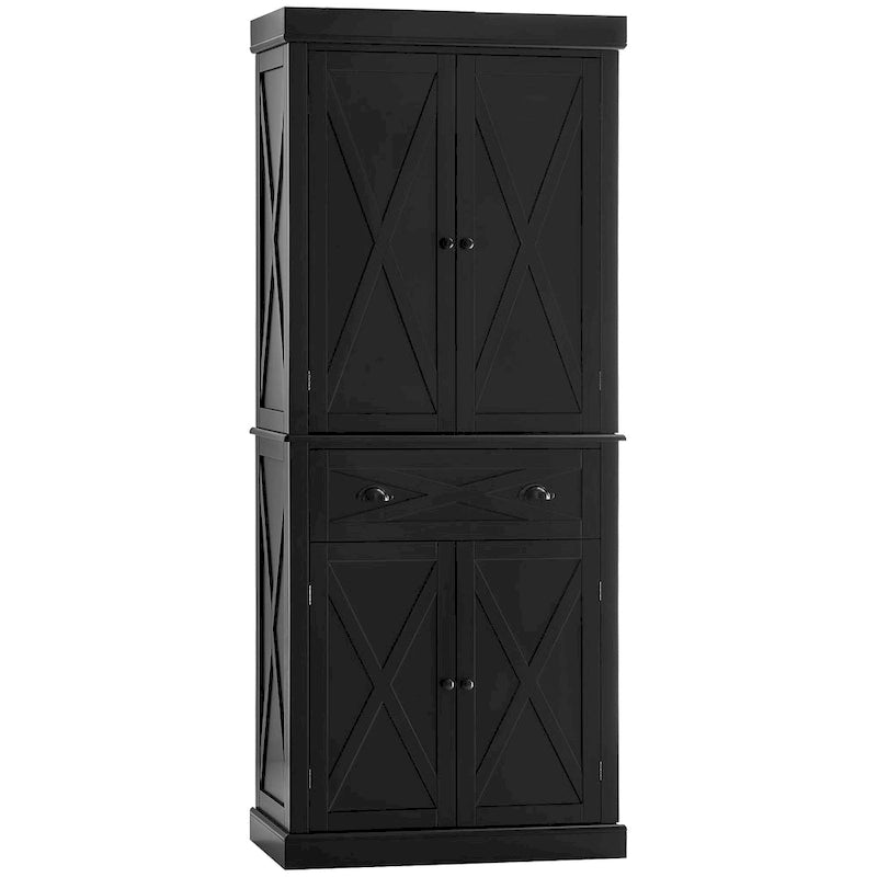 Freestanding Farmhouse 4-Door Kitchen Pantry Cabinet with 6-Tier Storage