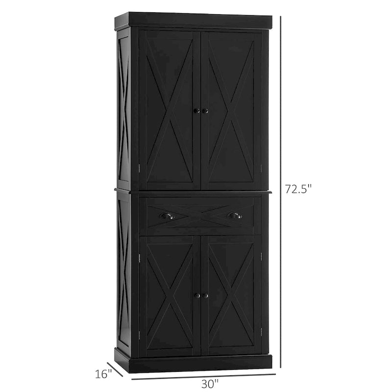 Freestanding Farmhouse 4-Door Kitchen Pantry Cabinet with 6-Tier Storage