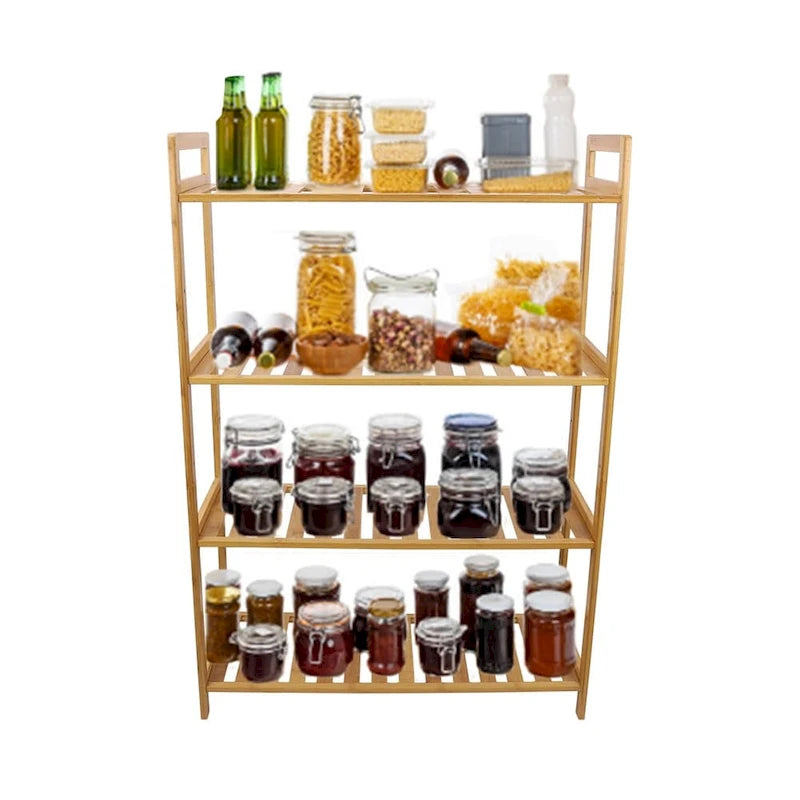 4 Tiers Bamboo Wood Storage Rack Kitchen Shelving Bookshelf - 26.46x9.84x38.97in