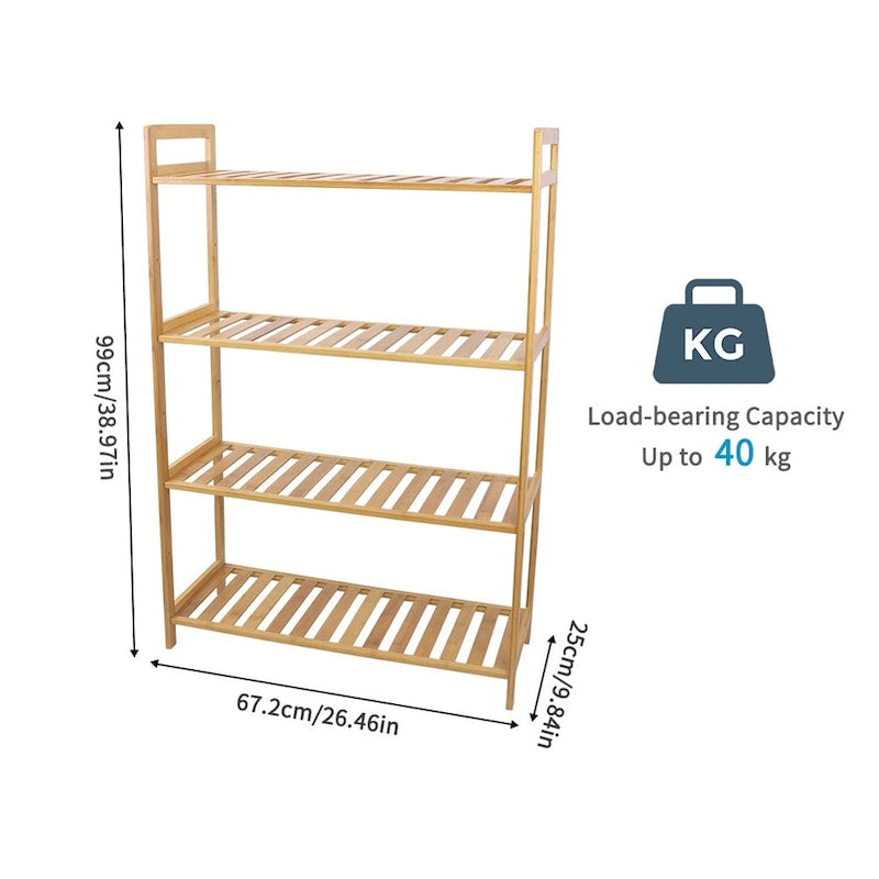 4 Tiers Bamboo Wood Storage Rack Kitchen Shelving Bookshelf - 26.46x9.84x38.97in