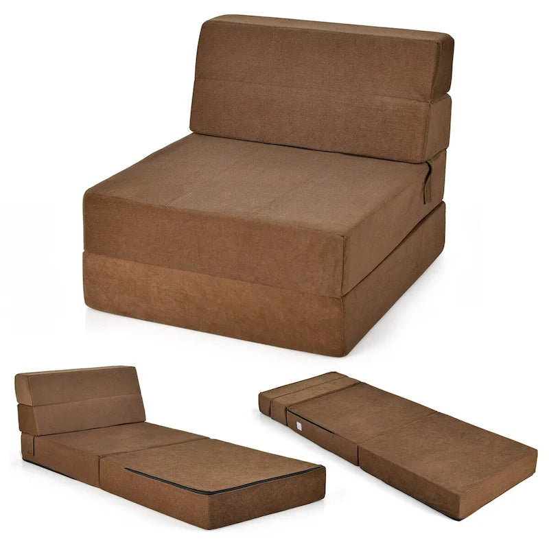 Tri-Fold Fold Down Chair Flip Out Lounger Convertible Sleeper - 77.5 x 29 x 6.5 (L x W x H)