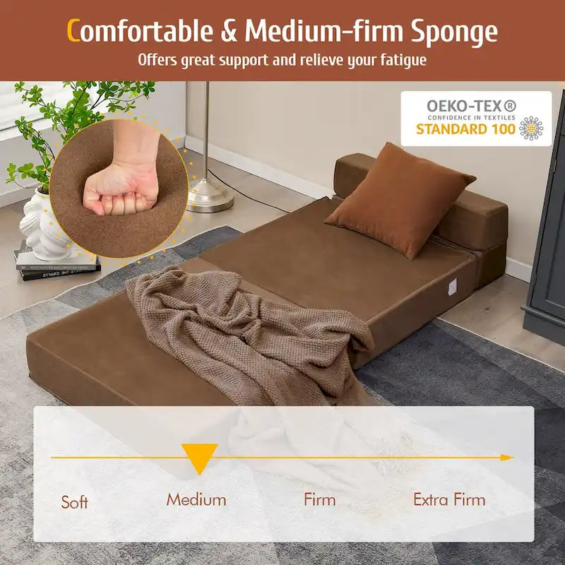 Tri-Fold Fold Down Chair Flip Out Lounger Convertible Sleeper - 77.5 x 29 x 6.5 (L x W x H)