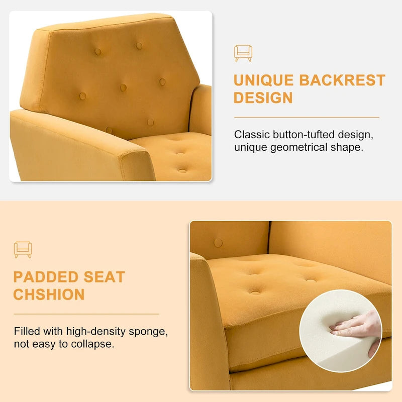 Contemporary Velvet Tufted Armchair with Gold Metal Legs