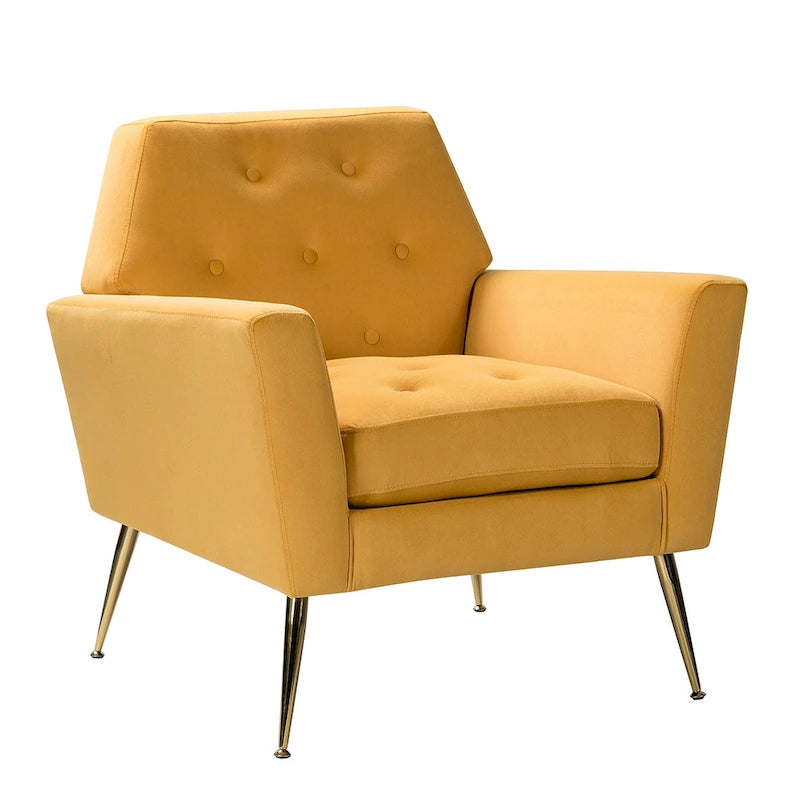 Contemporary Velvet Tufted Armchair with Gold Metal Legs