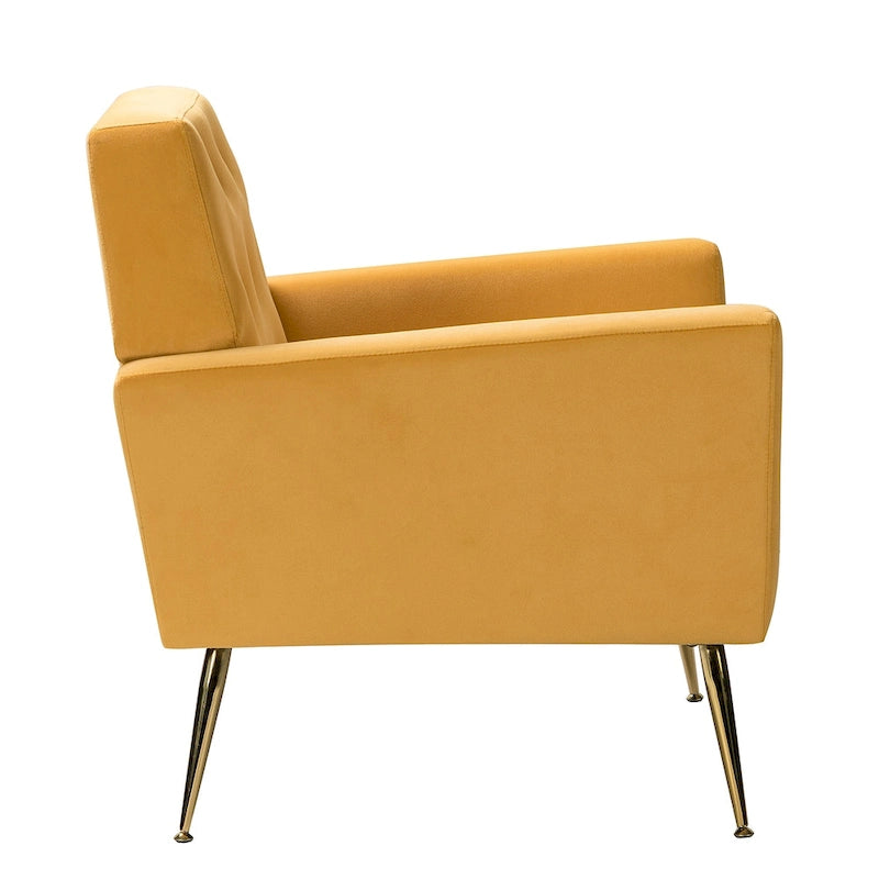 Contemporary Velvet Tufted Armchair with Gold Metal Legs