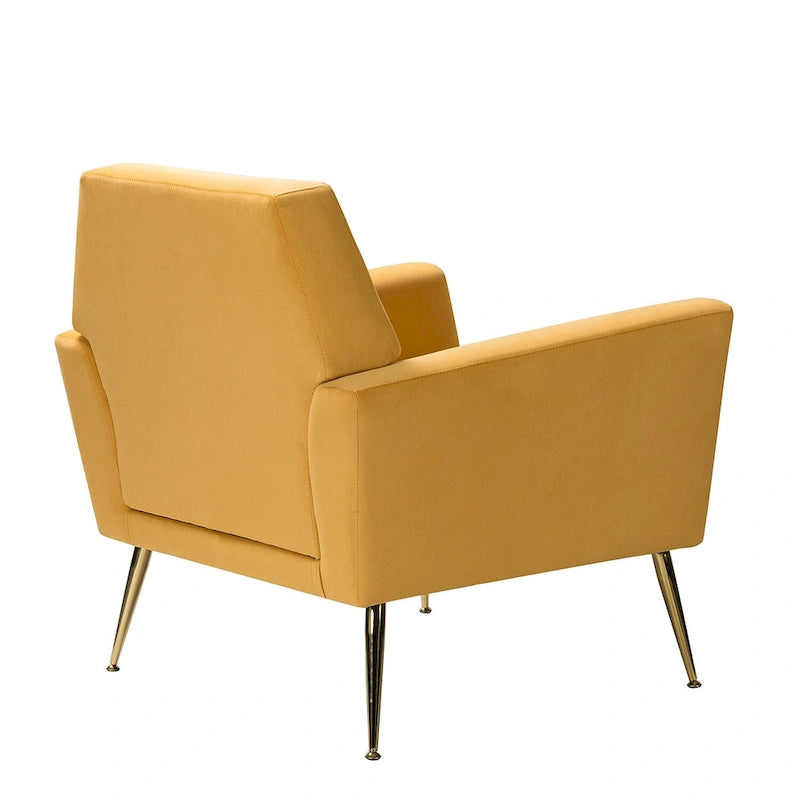 Contemporary Velvet Tufted Armchair with Gold Metal Legs