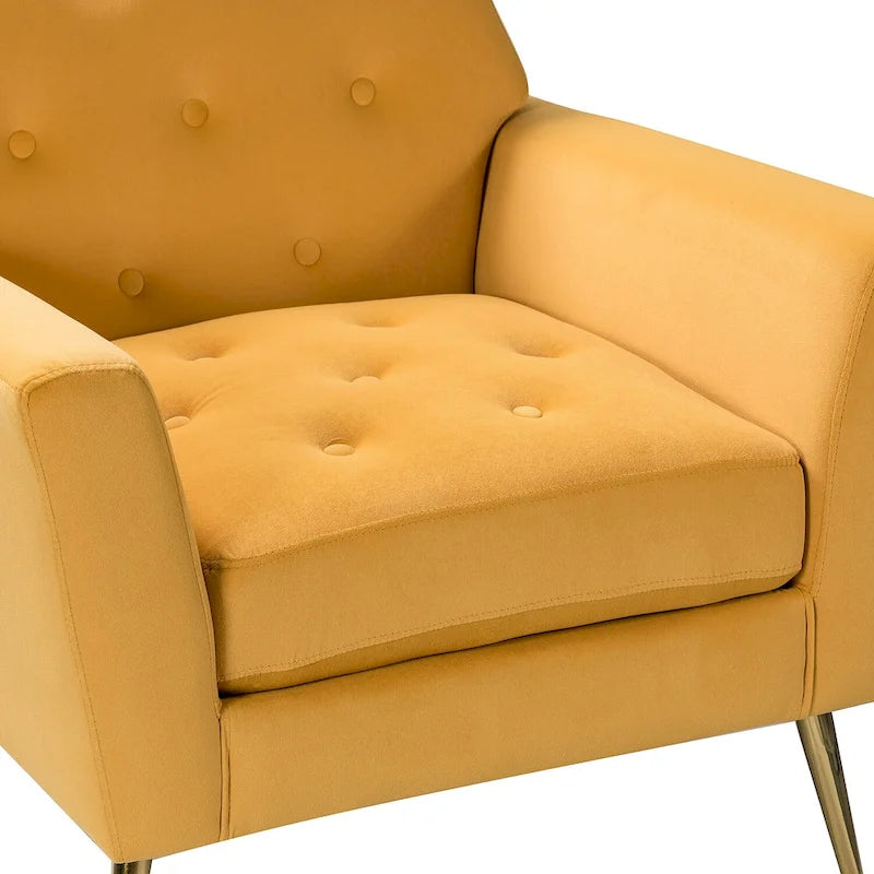 Contemporary Velvet Tufted Armchair with Gold Metal Legs