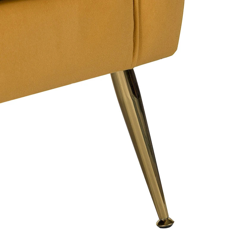 Contemporary Velvet Tufted Armchair with Gold Metal Legs