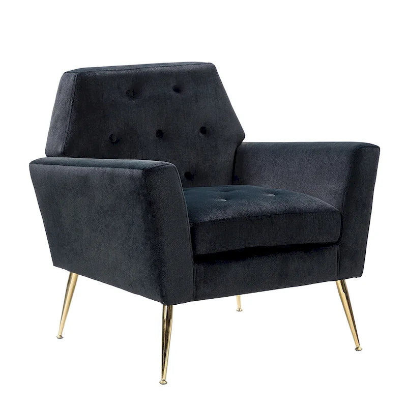 Contemporary Velvet Tufted Armchair with Gold Metal Legs