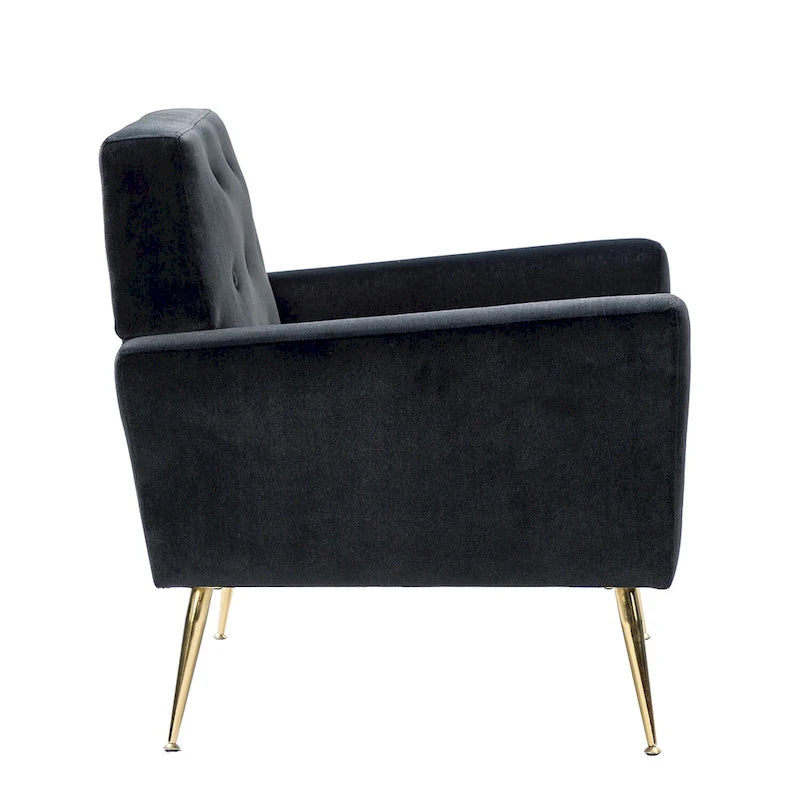 Contemporary Velvet Tufted Armchair with Gold Metal Legs