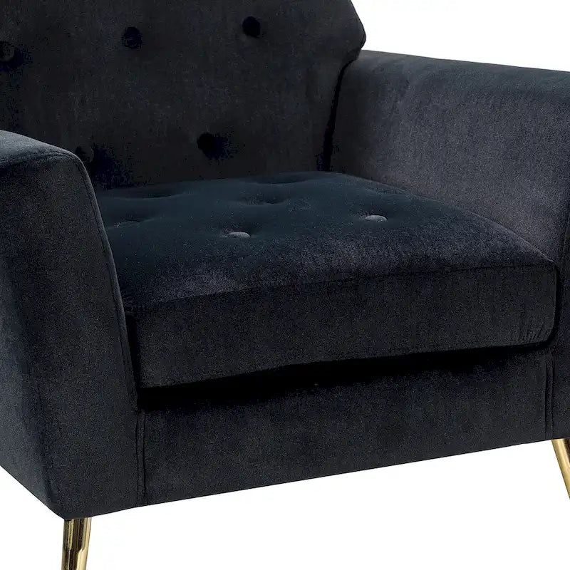 Contemporary Velvet Tufted Armchair with Gold Metal Legs