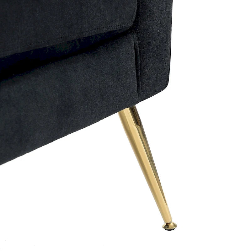 Contemporary Velvet Tufted Armchair with Gold Metal Legs