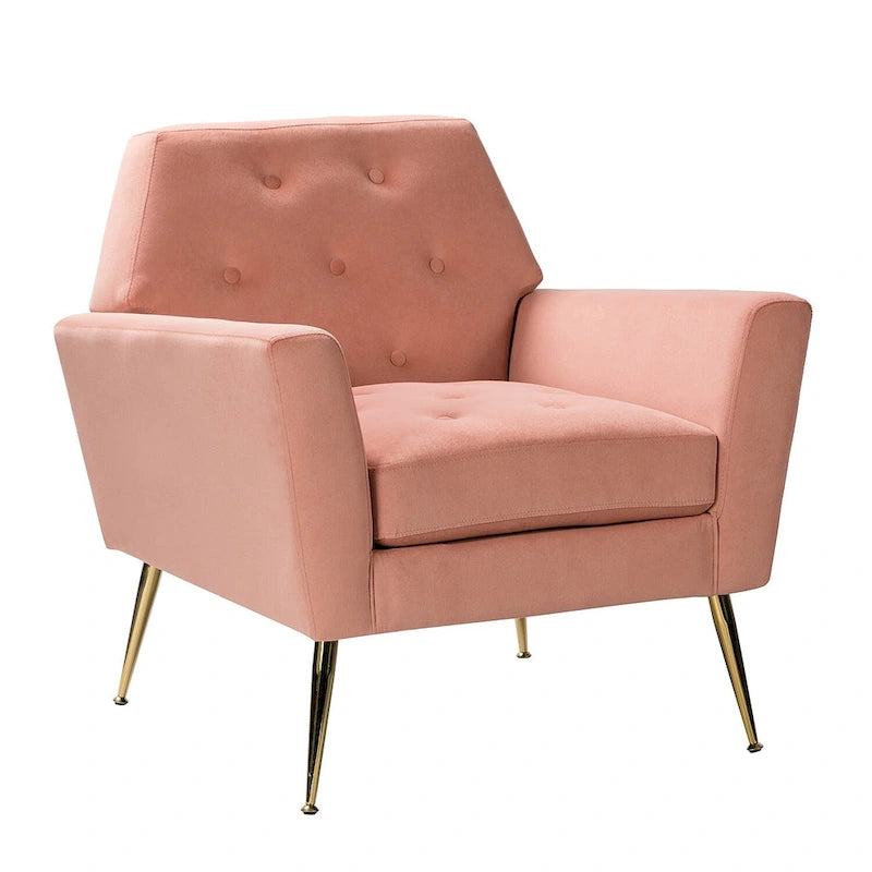 Contemporary Velvet Tufted Armchair with Gold Metal Legs