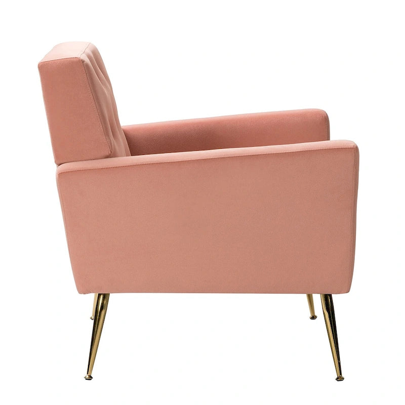 Contemporary Velvet Tufted Armchair with Gold Metal Legs