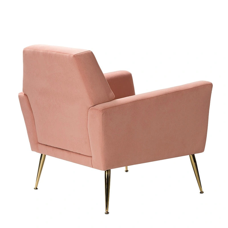 Contemporary Velvet Tufted Armchair with Gold Metal Legs
