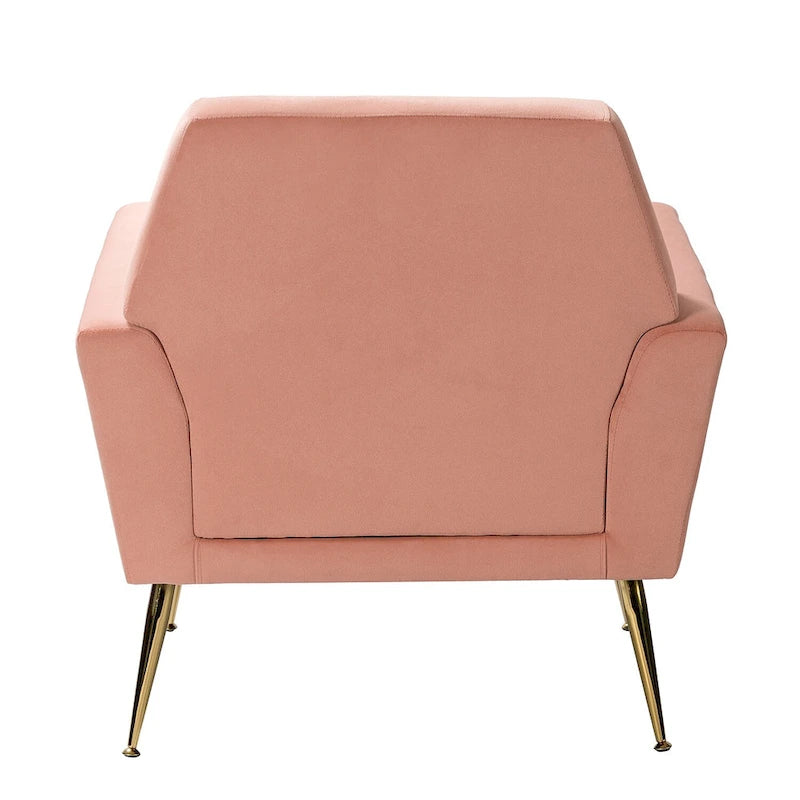 Contemporary Velvet Tufted Armchair with Gold Metal Legs