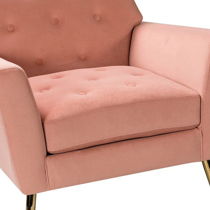 Contemporary Velvet Tufted Armchair with Gold Metal Legs